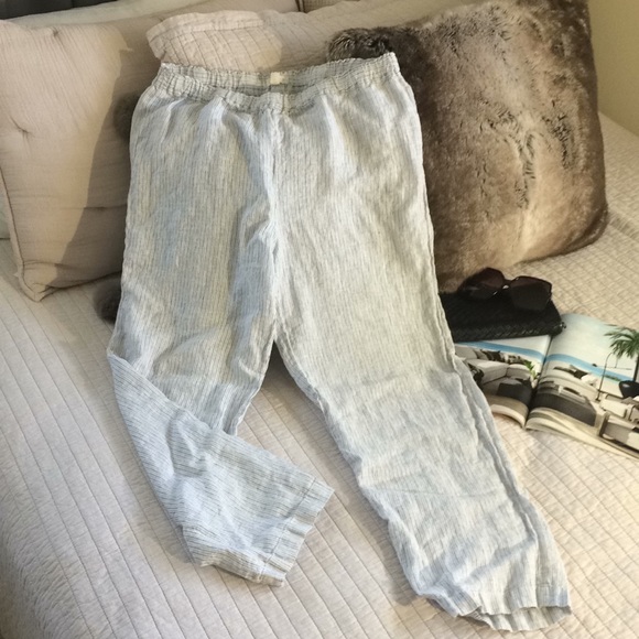Eileen Fisher Pants - Eileen fisher white and grey stripe 100% linen boho pants med